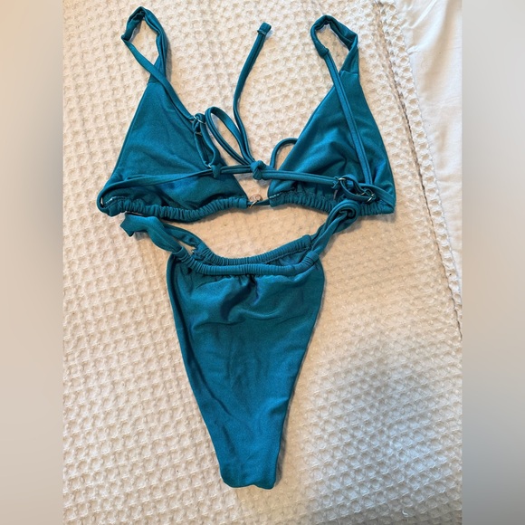 Teal Triangle Ruched Bikini Set Size Small - Picture 10 of 10